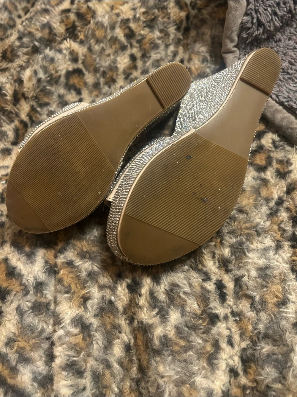 Beige Crystal-Embellished Platform Wedge Sandals